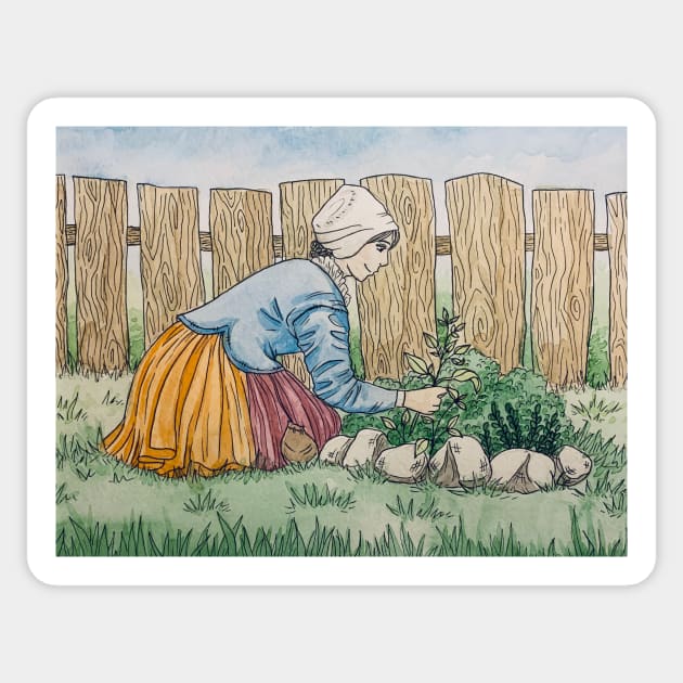 Pilgrim Woman Tending Garden Sticker by Melsasser